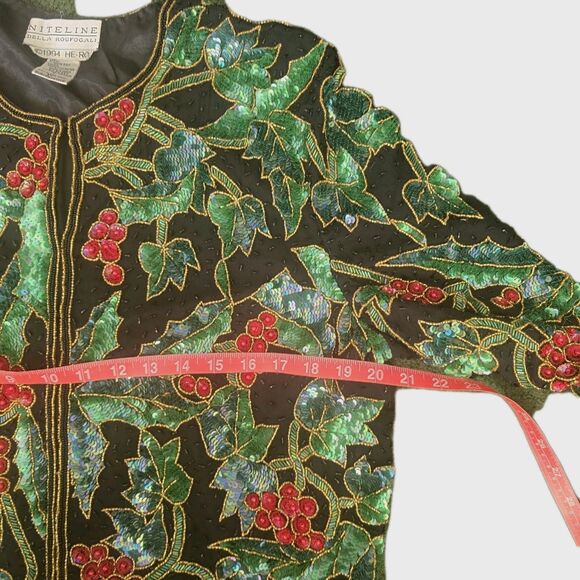 NiteLine By Della Roufogali Floral Silk Sequin  Jacket Size L Christmas New Year - Picture 5 of 10